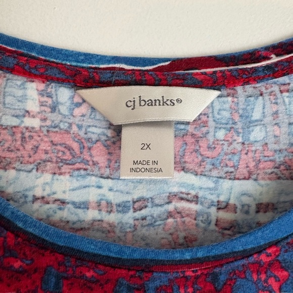CJ Banks Red and Blue Patterned Top - Picture 2 of 6